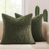 Decorative Fuzzy Sherpa Pillow Covers Olive Green 20x20-inch